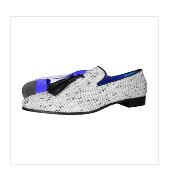 WHITE TWEED LEGARE TASSEL LOAFER: